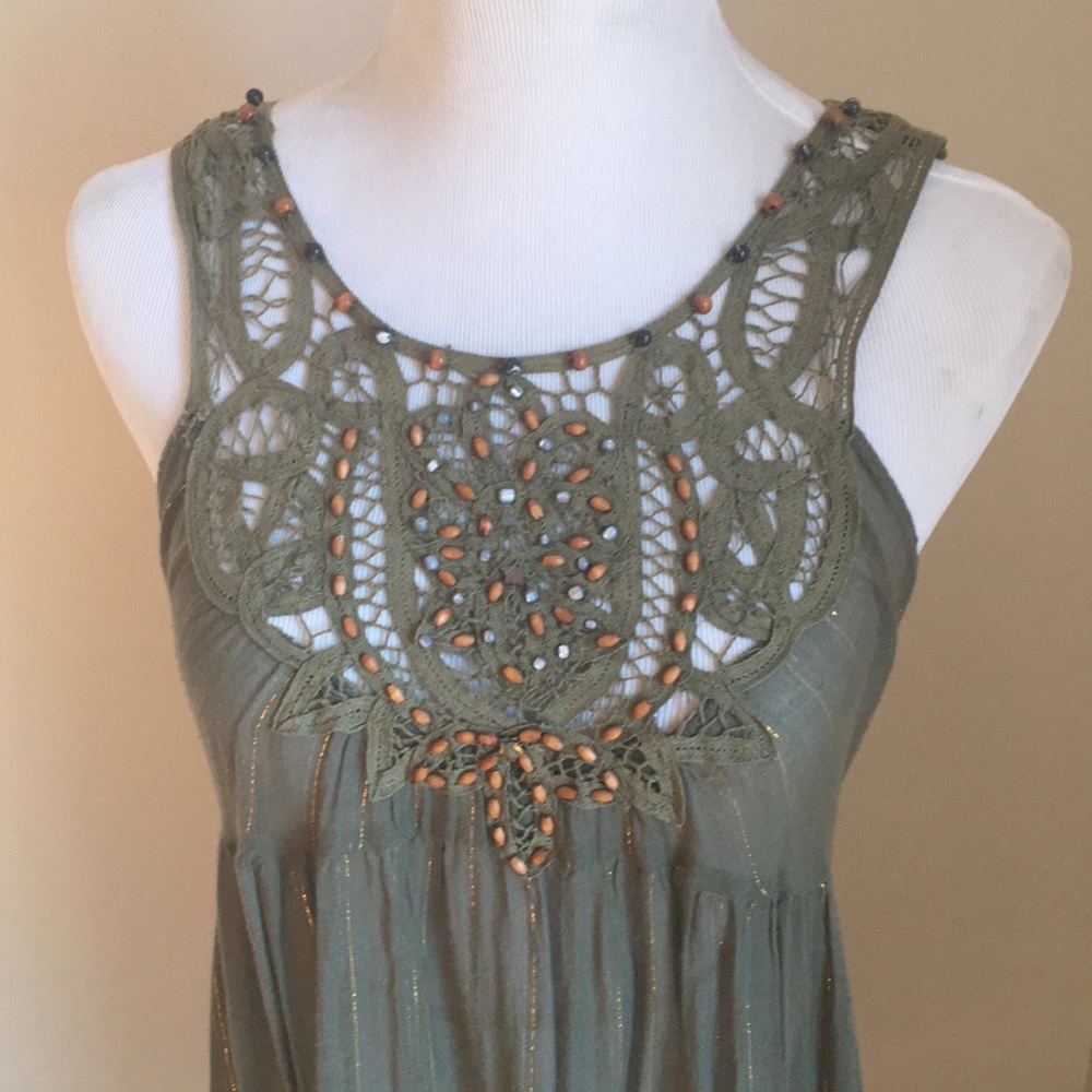 Free People Army Green Dress Patchwork Panels